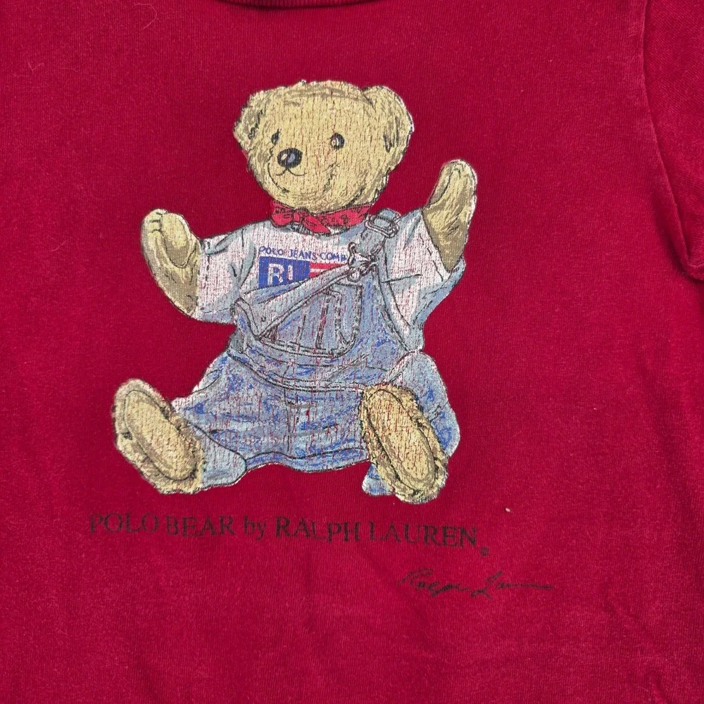Ralph Lauren Polo Bear Red Romper Baby 12-18 Month Cotton Short Sleeve One Piece